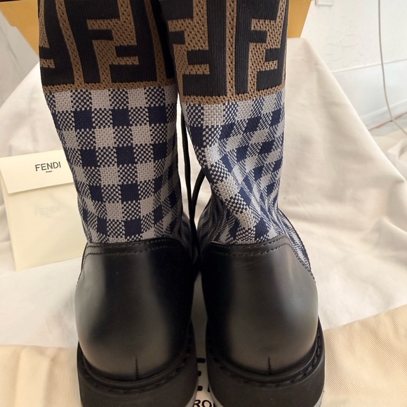 Fendi Biker Vitello Moto Combat Boots in Black Blue and Grey NIB size 38 - Picture 7 of 16